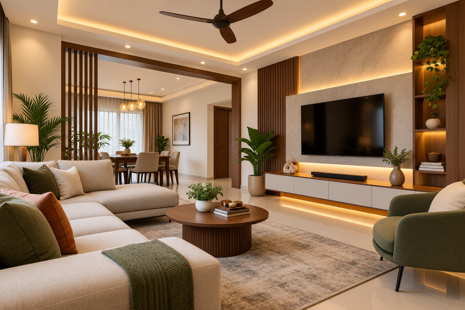 Modern living room interior design and home renovation by V ARC Interiors in Coimbatore